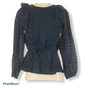 TEXTILE Elizabeth and James blue eyelet lace peplum long sleeve top Small